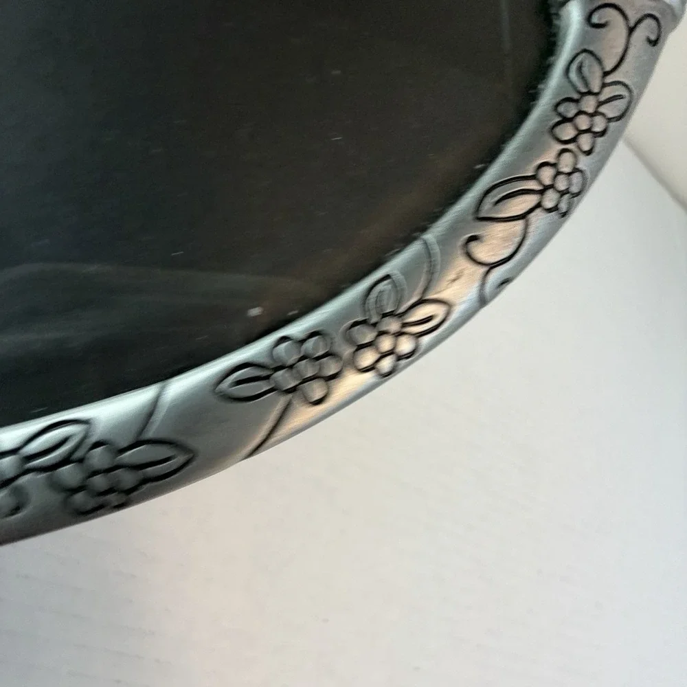 Vintage Pewter Tone Floral Oval Picture Frame 8x6 W/Glass Velvet Back Easel